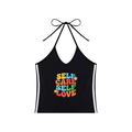 Women's Color Block Halter Crop Tank Top
