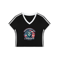 Women's Retro Binding V-Neck Crop T-Shirt