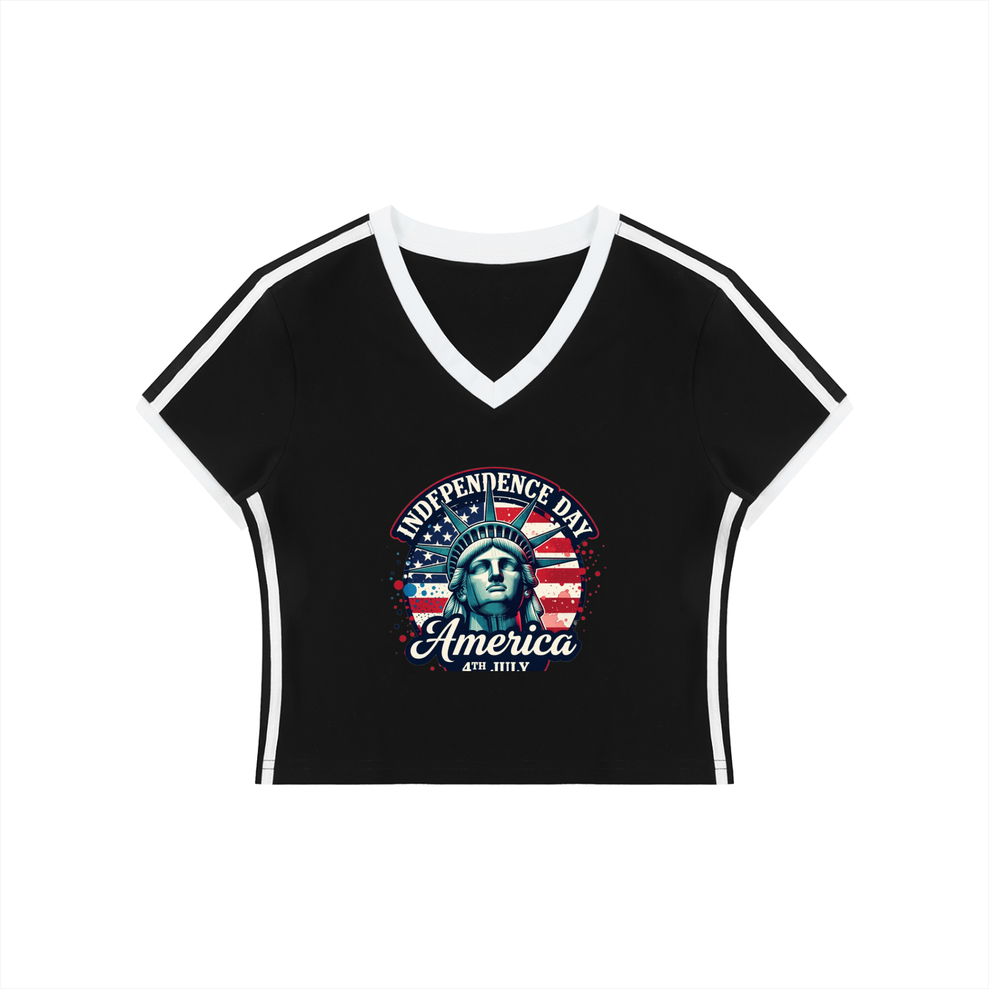 Women's Retro Binding V-Neck Crop T-Shirt